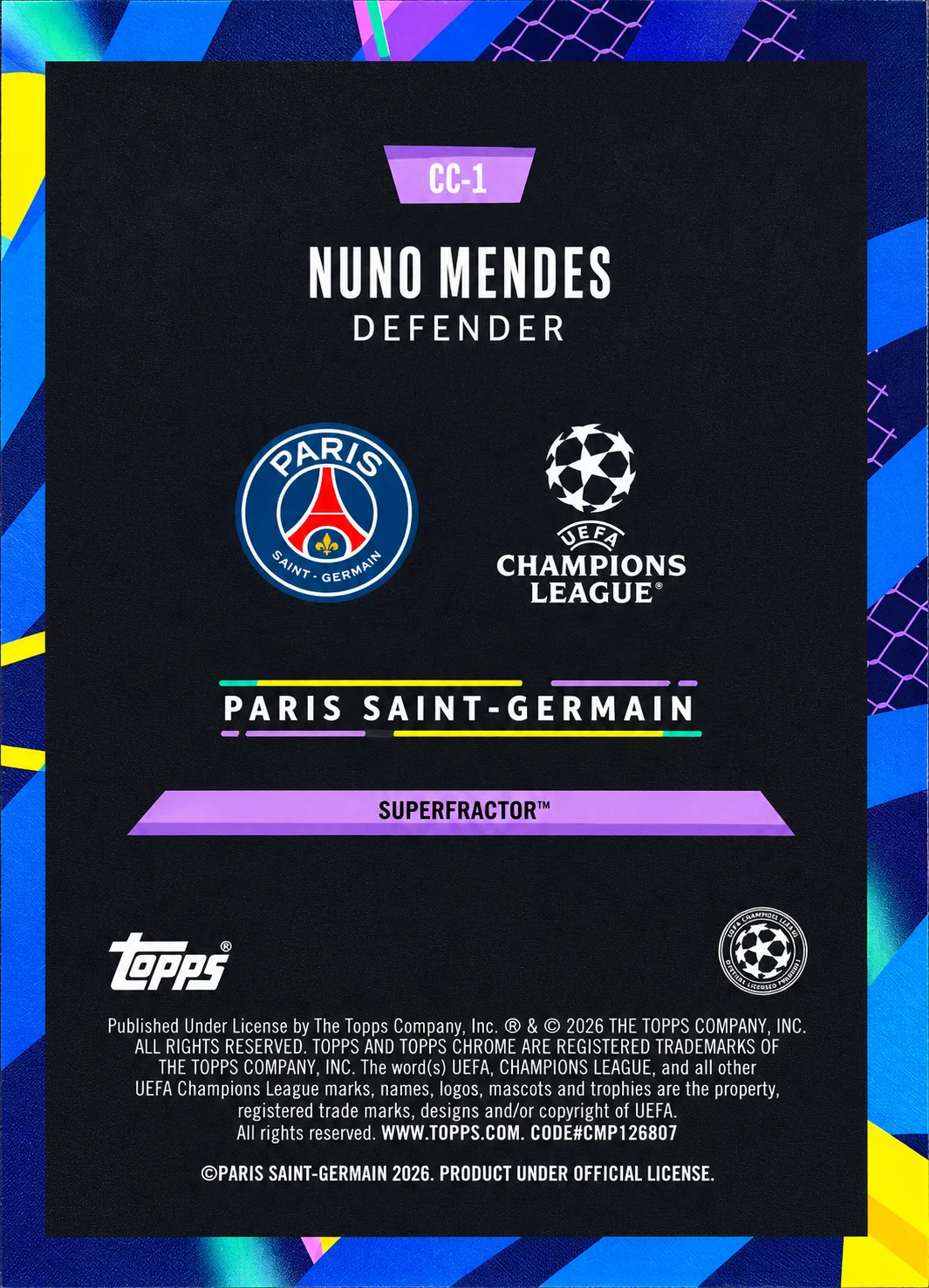 Nuno Mendes 2026 Topps Chrome UCC