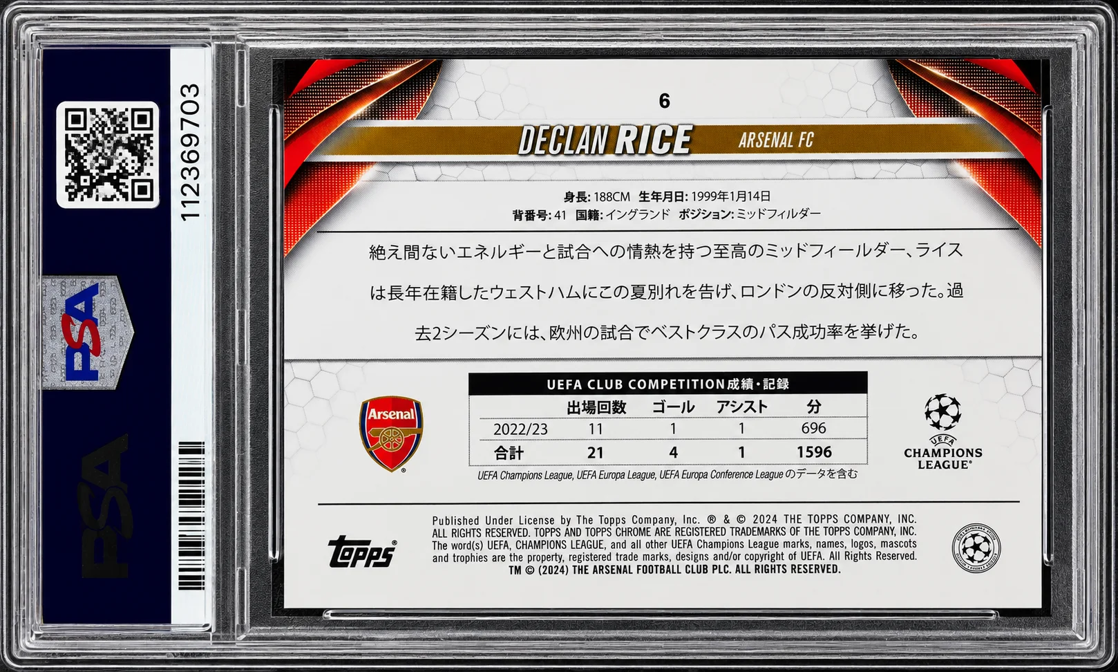 Declan Rice 2024 Chrome UEFA Champions League Japan Edition