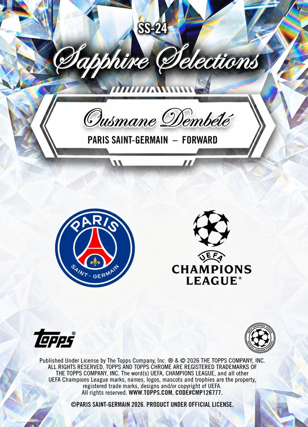 Ousmane Dembélé 2026 Topps Chrome Sapphire UEFA Club Competitions