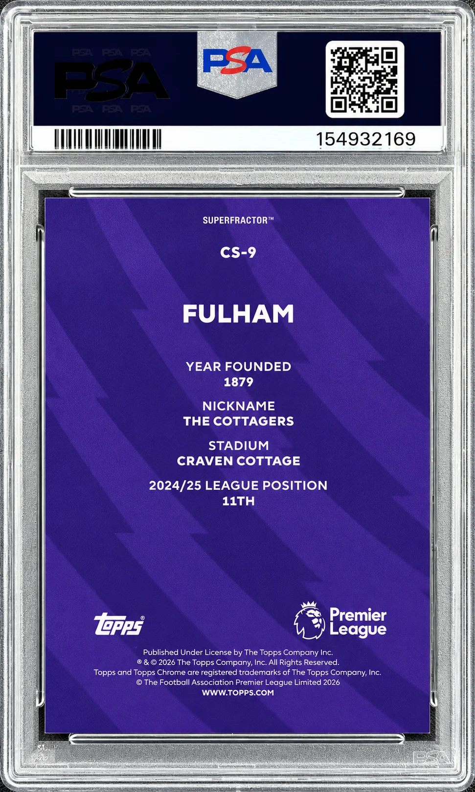 Fulham FC 2026 Topps Chrome Premier League Soccer