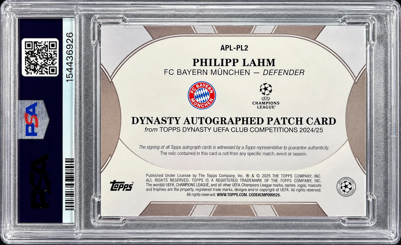 Philipp Lahm 2025 Topps Dynasty UEFA Club Competitions