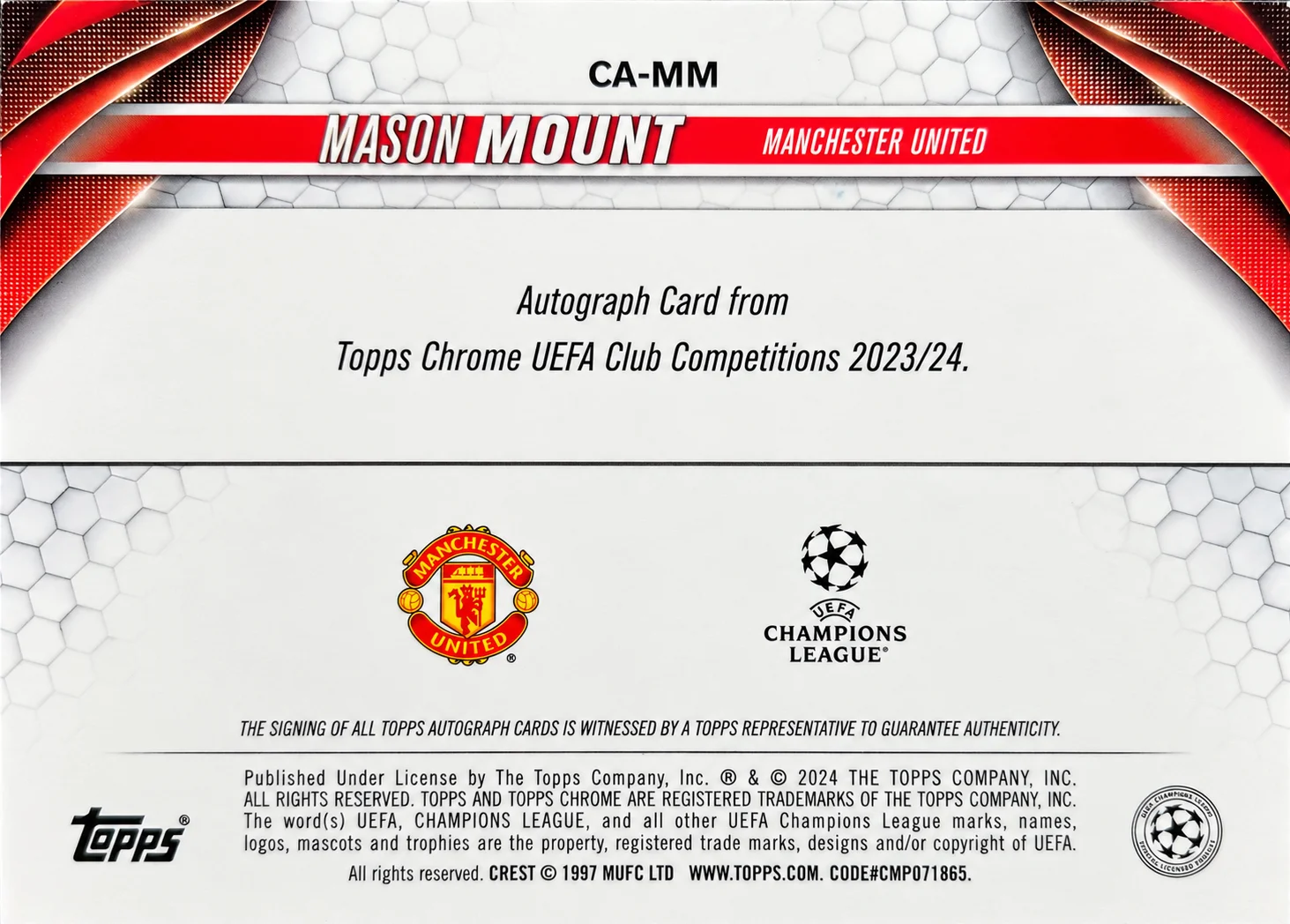 Mason Mount 2024 Topps Chrome UEFA Club Competitions
